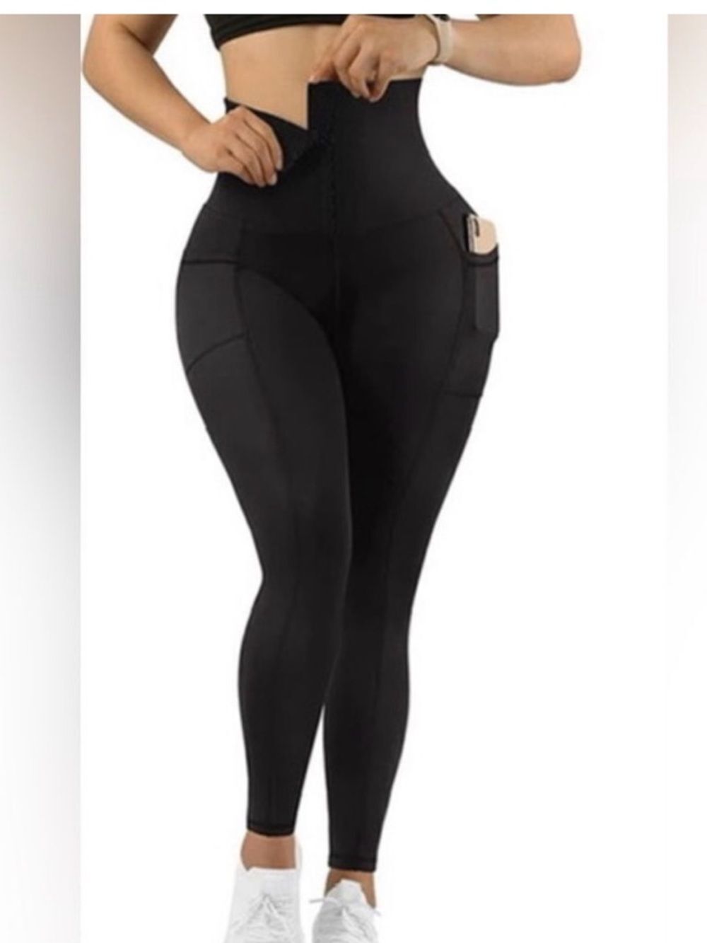 High-Waist Black Waist Trainer Soft Body Shaper Leggings - Women's size M